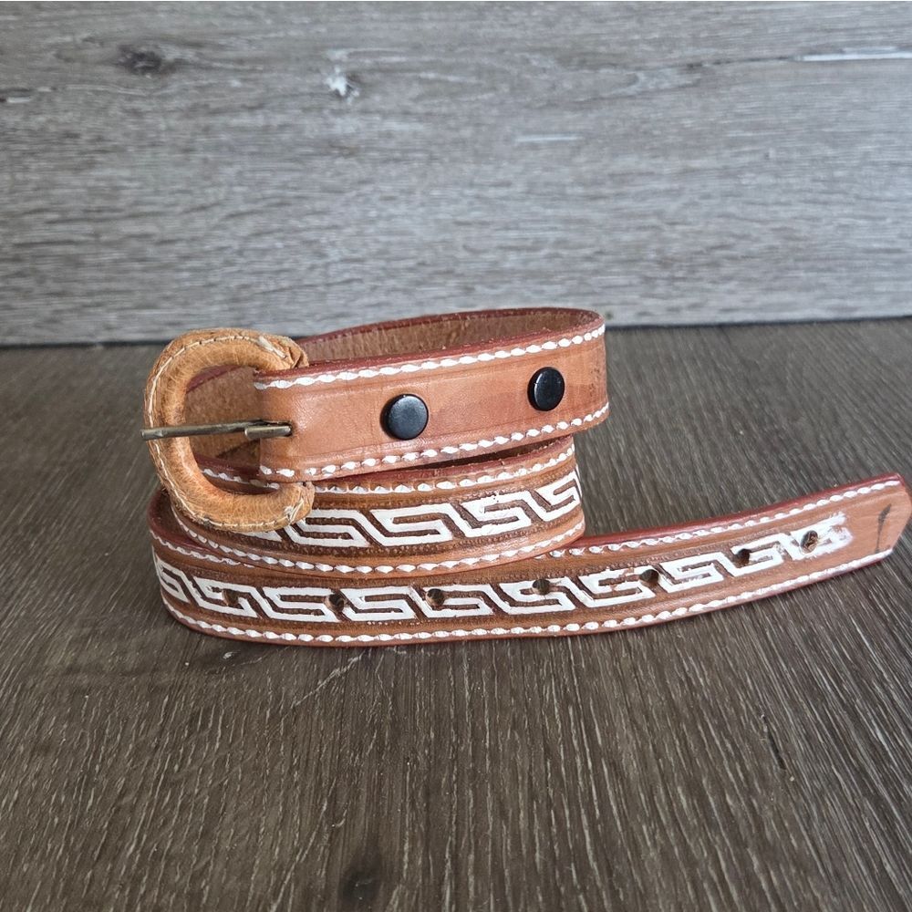Handcrafted Western Boho Brown Leather Belt 28